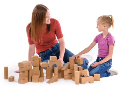 Teacher and student using Woodgrain Vinyl Bricks